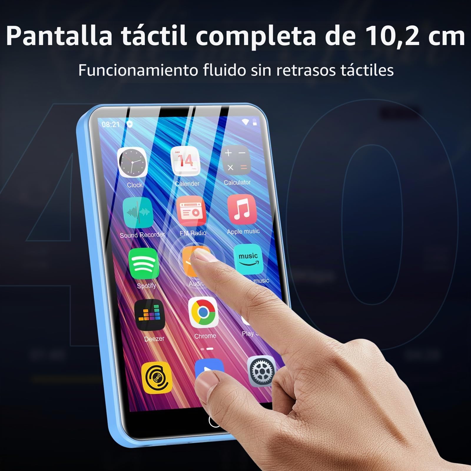 Reproductor MP3 con Bluetooth y WiFi, ZAQE 80 GB de Memoria y Sistema operativo Android, Pantalla táctil de 4 Pulgadas, música de Spotify, Altavoz Integrado,Reproductor MP4 para niños (Blue)