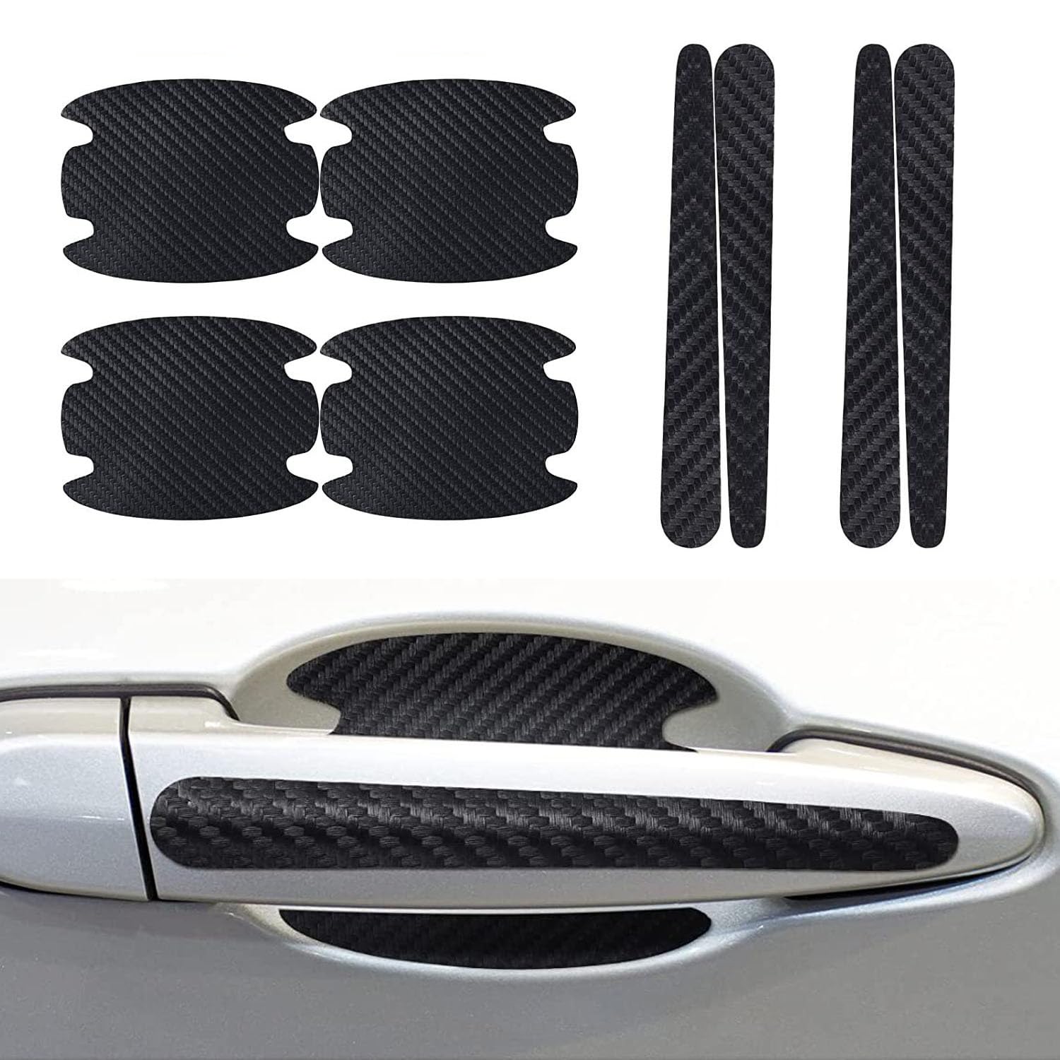 ONEMAJI 8Pcs Vehicle Door Handle Cup Scratch Protectors And Edge Guards for Audi A6 S6 C7 4G 2013-2018, Automotive Exterior Anti Collision Paint Films,A Black
