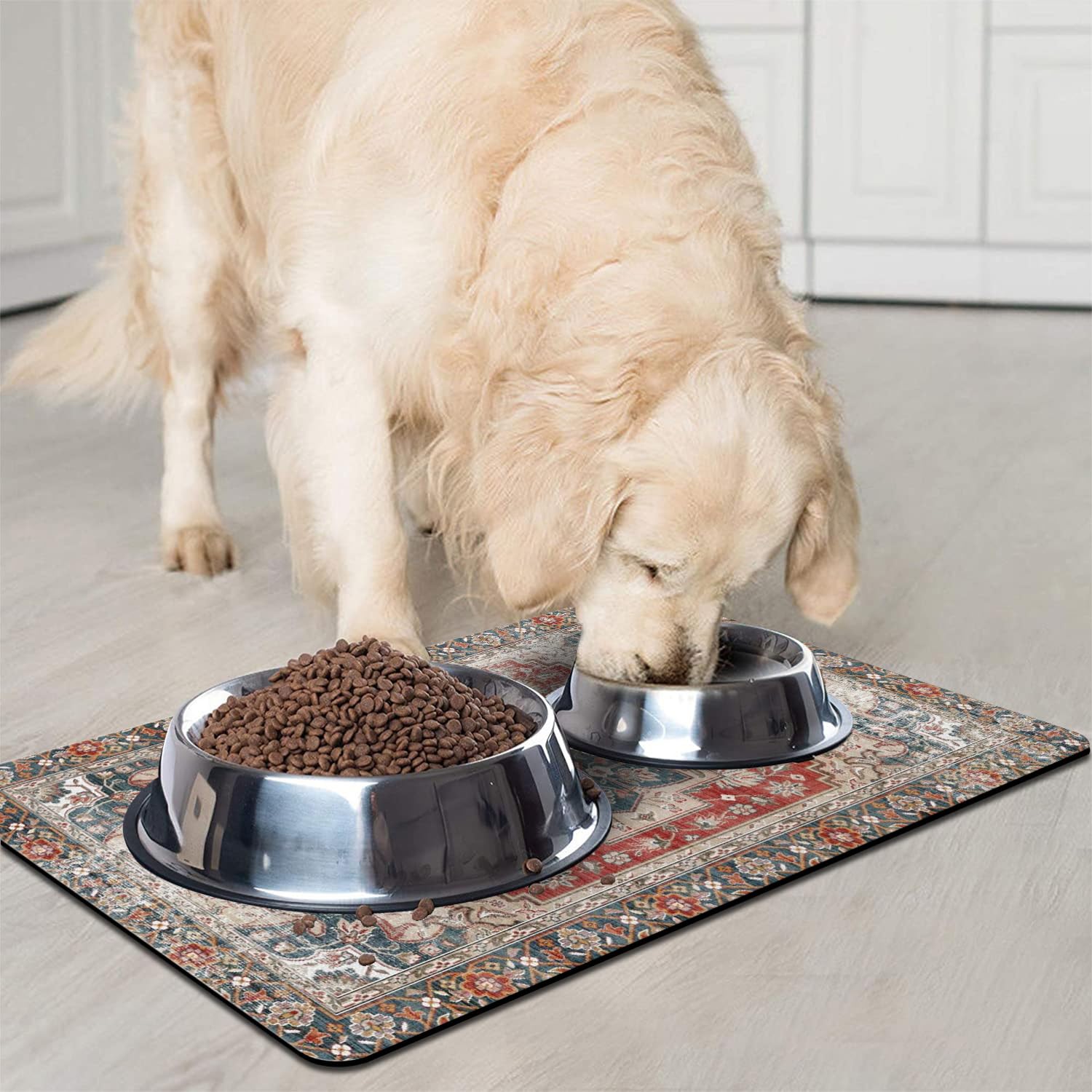 QXWREL Dog Food Mat for Floors Absorbent Pet Cat Food Bowl Mat, 12x20 in, Bohemia 6, 50.8L x 50.8W cm - Image 2