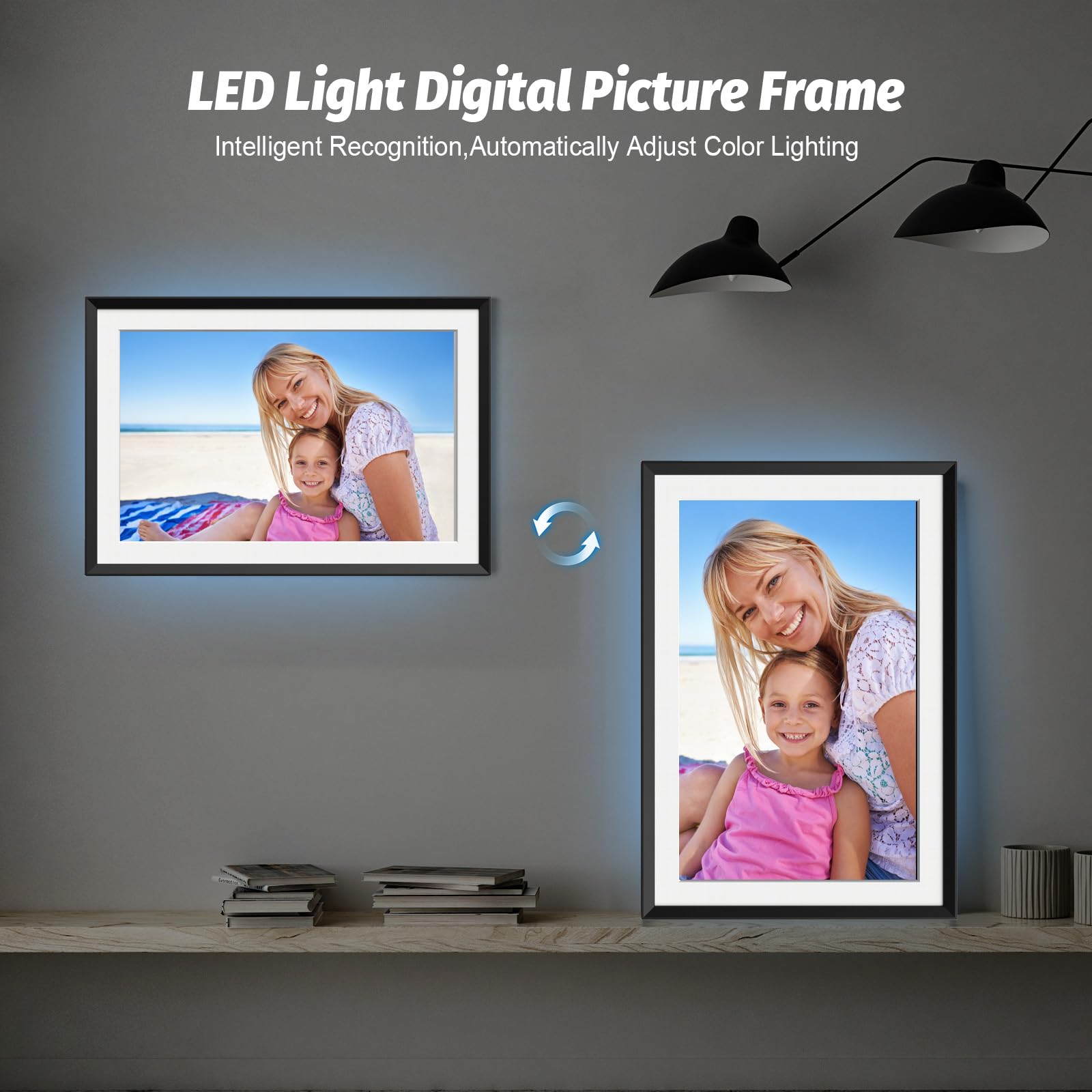 Cornice Digitale da 10,1 Pollici WiFi Digital Frame con Luce LED, 1280 * 800 IPS HD Touch Screen Smart Photo Frame, Condividere Momenti Istantaneamente Tramite AiMOR App ovunque