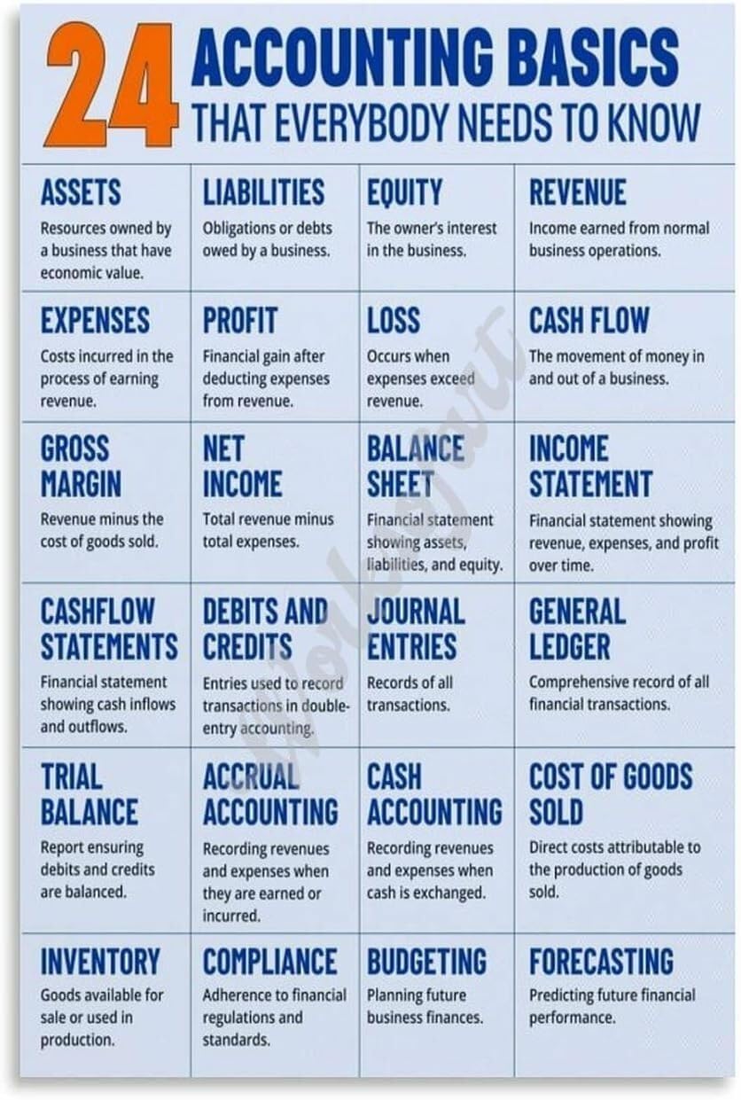 LLBOGRGGN Accounting Basics Quick Reference Guide Educational Infographic Poster Finance Chart for Home Office Student Room(Unframed,12x18inch(30x45cm))
