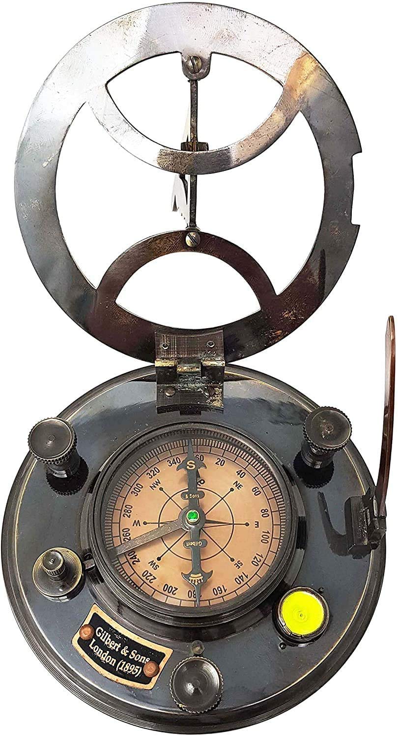 Sundial Brújula de latón – Brújula grande de 5 pulgadas en funda de cuero de grado superior calibrado de regalo vintage (grabado con caja de madera)