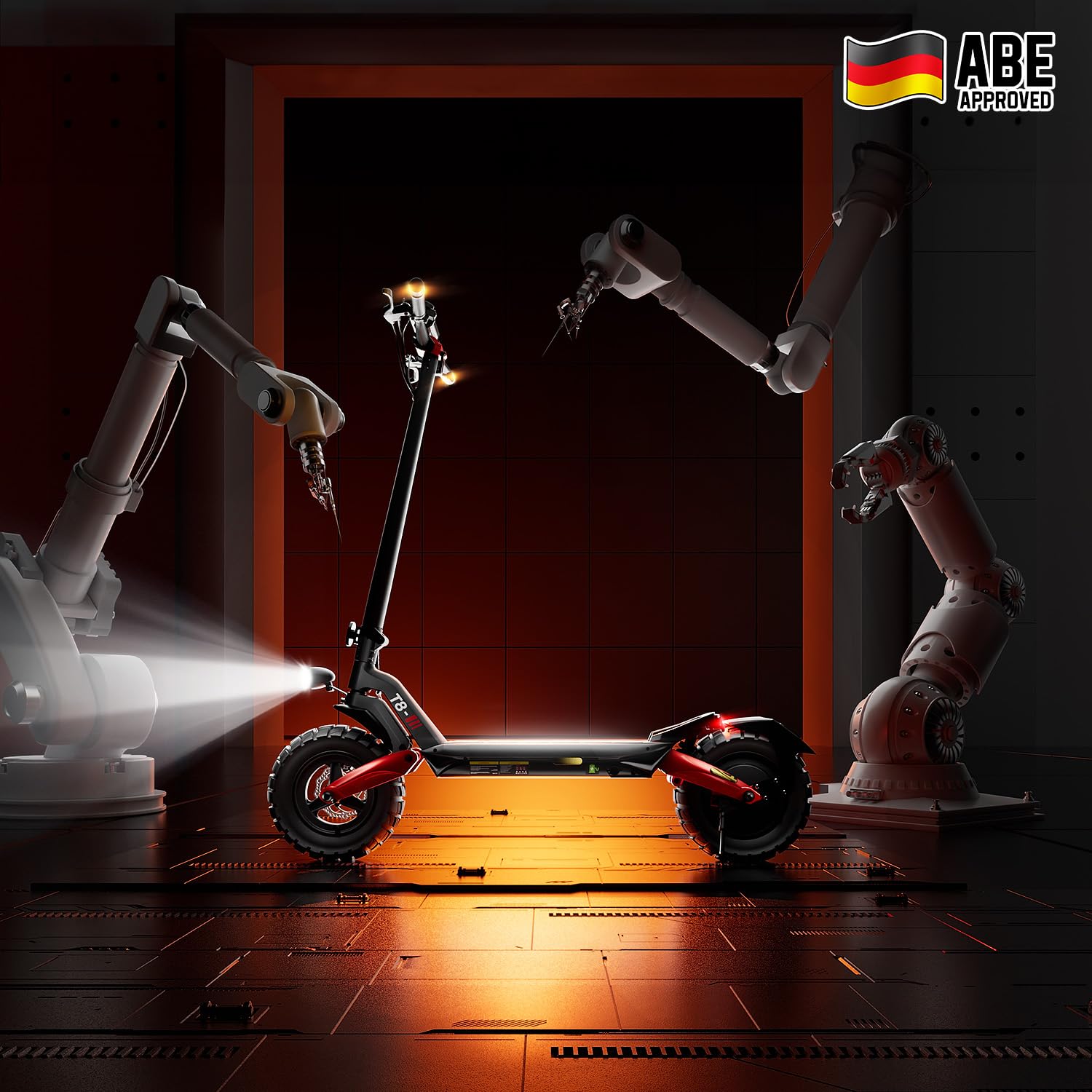 Trottinette E avec Homologation routière, pneus pneumatiques Tout-Terrain de 10", Trottinette électrique ABE avec Double Absorption des Chocs
