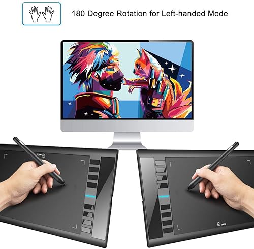 Miniatura 5 de UGEE M708 - Tableta de dibujo grande de 10 x 6 pulgadas con 8 teclas de acceso rápido, lápiz capacitivo pasivo de 8192 niveles de presión, tableta