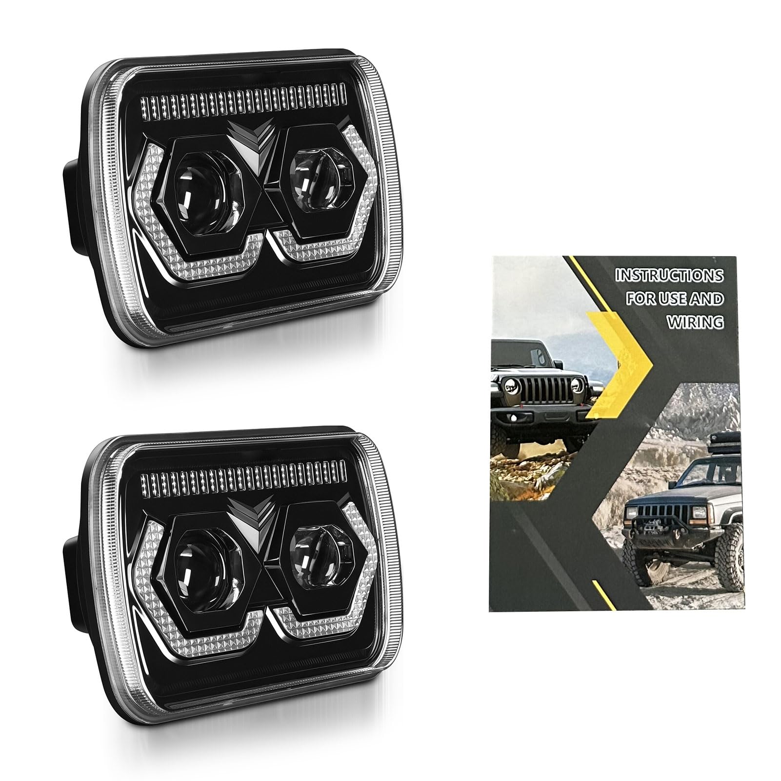 aqxreight Reflektory LED 7x6 Cali 5x7 Cali Reflektory Prostokątne 7 Reflektor LED z Wysokimi światłami Mijania DRL Kierunkowskaz do Motocykli Samochody Ciężarówki