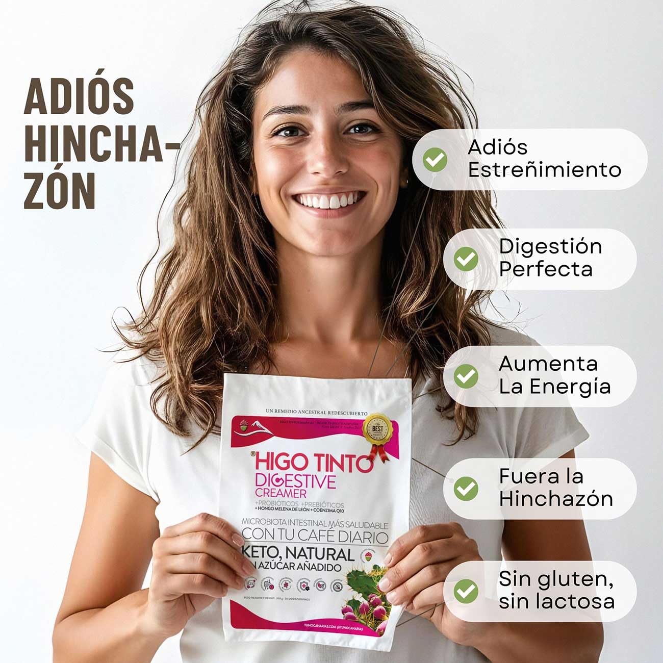 Digestive Creamer Bio Mejora la digestión y el bienestar – Probióticos + Prebióticos + Coenzima Q10 + Hongos funcionales – 300 g – Ideal para café – Sin azúcar – Con HIGO TINTO de Tuno Canarias