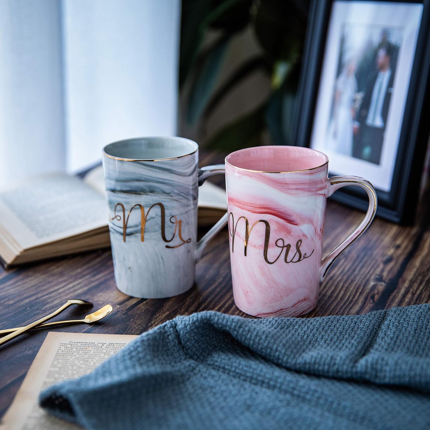 SKYTONE Coffee Mugs, Couple Gifts, Wedding Gifts for Couples, Mr Coffee Tea Mug with Lid & Spoon with Box (Couple Set) 4
