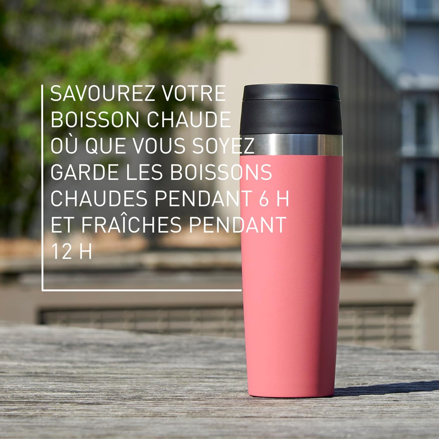 Emsa N2023950 Travel Mug Classic 0.5 litres, Comfort Screw Cap, Powder Coating, Stainless Steel, 6 Hours Hot and 12 Hours Cold, 100% Leak-Proof, 360° Drinking Opening, Stainless Steel, Pink image 4