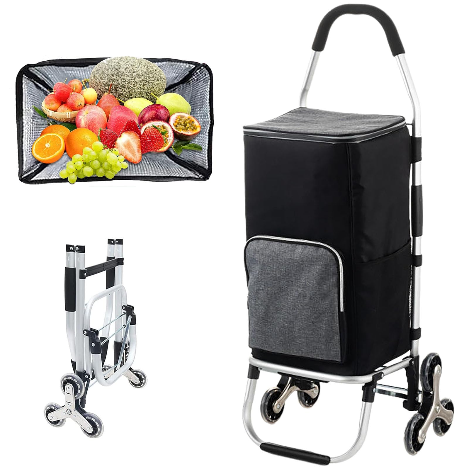 Carrello Spesa Pieghevole SADOMAIN Con Borsa Termica 100% Isolata – Telaio In Alluminio, 6 Ruote, 75kg