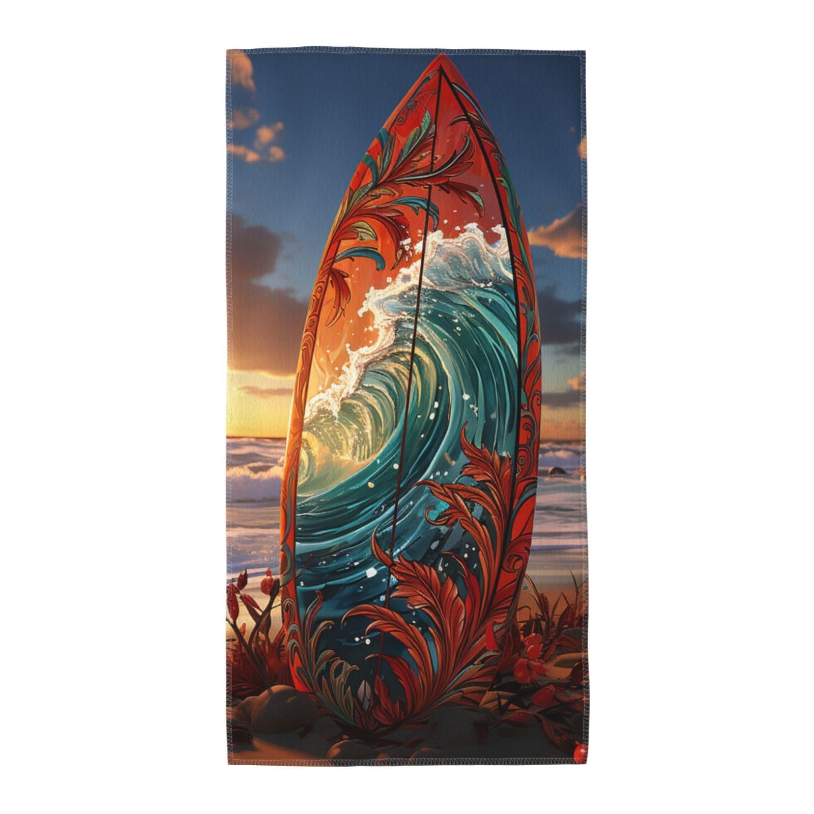 FekiLoot Absorbent Hand Towels 12"X24" Decorative Bathroom Towel Soft Microfiber Face Towel Colorful Surfboard Dish Kitchen Towels for Bathroom Kitchen Hotel Spa Bath Towels