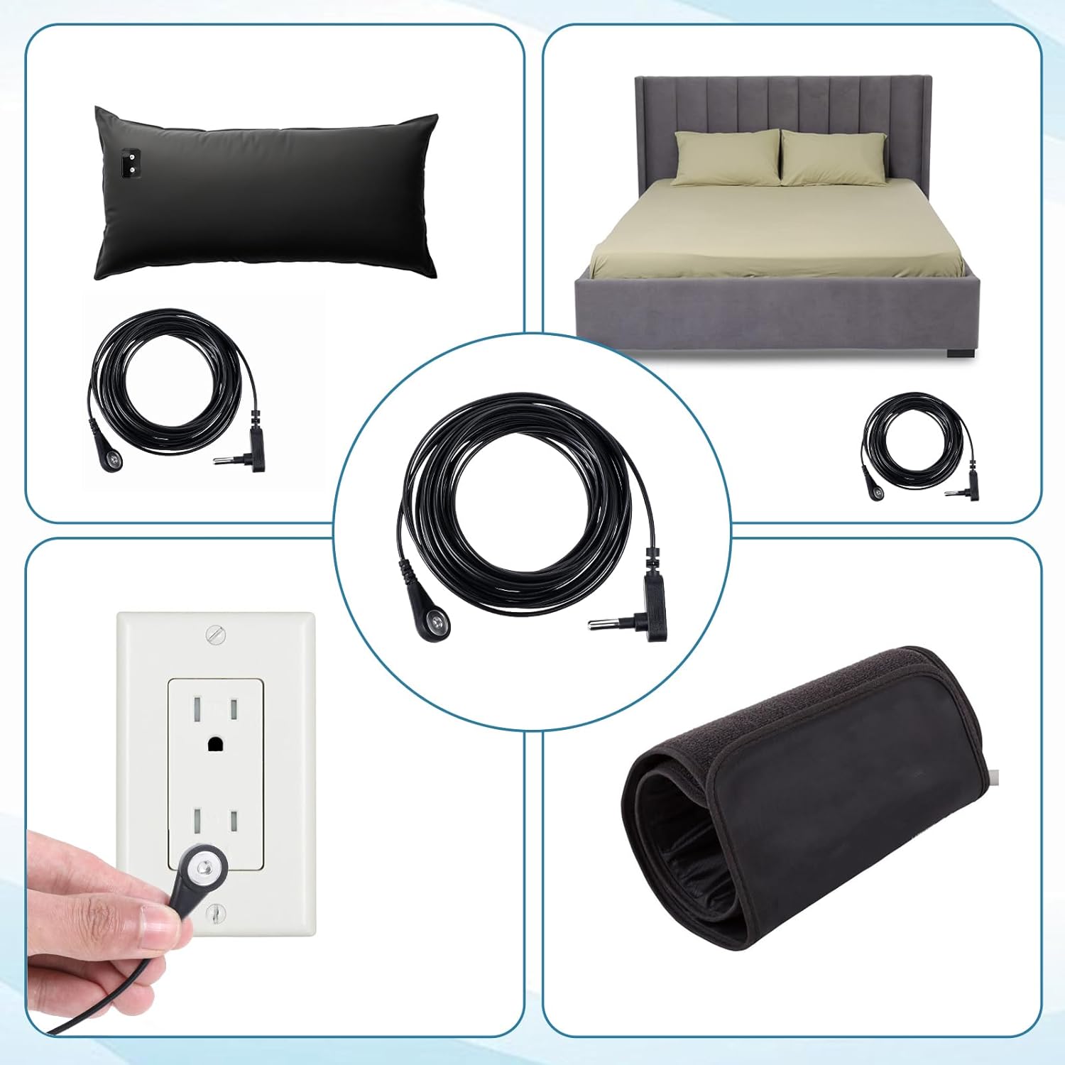 1pcs Grounding Mat Cord Black Replacement Grounding Cable Accessories for Groundings Sheets 15 Feet Fits All Popular Brands