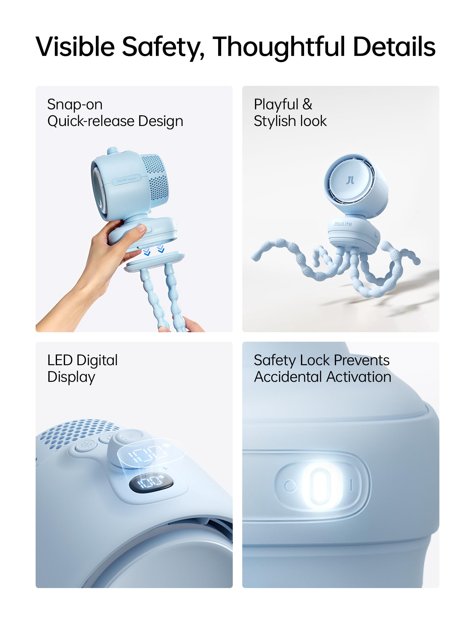 JISULIFE Chic - Ventilador para cochecito 2026 - Baby Cool Helper: oscilación automática inteligente de 180° con 100 velocidades, batería súper larga de 21 horas, ventilador portátil para bebé, para