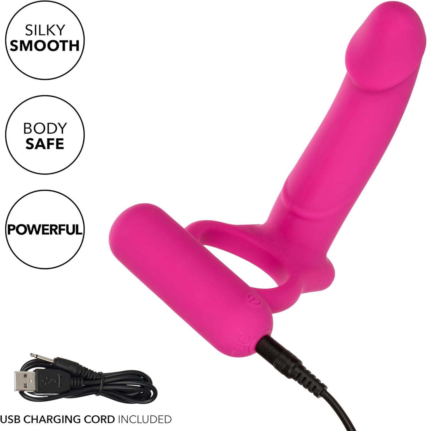 CalExotics Silicone Rechargeable Double Diver – Rechargeable Pleasure Probe Ring – Waterproof Massager Sex Toy for Couples – Pink