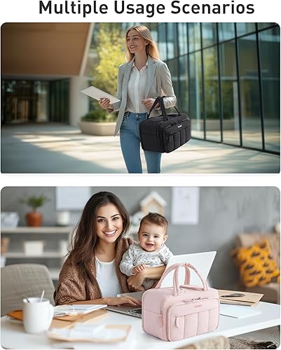 Miniatura 7 de TOURIT Lonchera para mujer, compartimento de doble cara con bolsa de hielo, diseño de múltiples bolsillos para el trabajo, al aire libre, rosa bebé