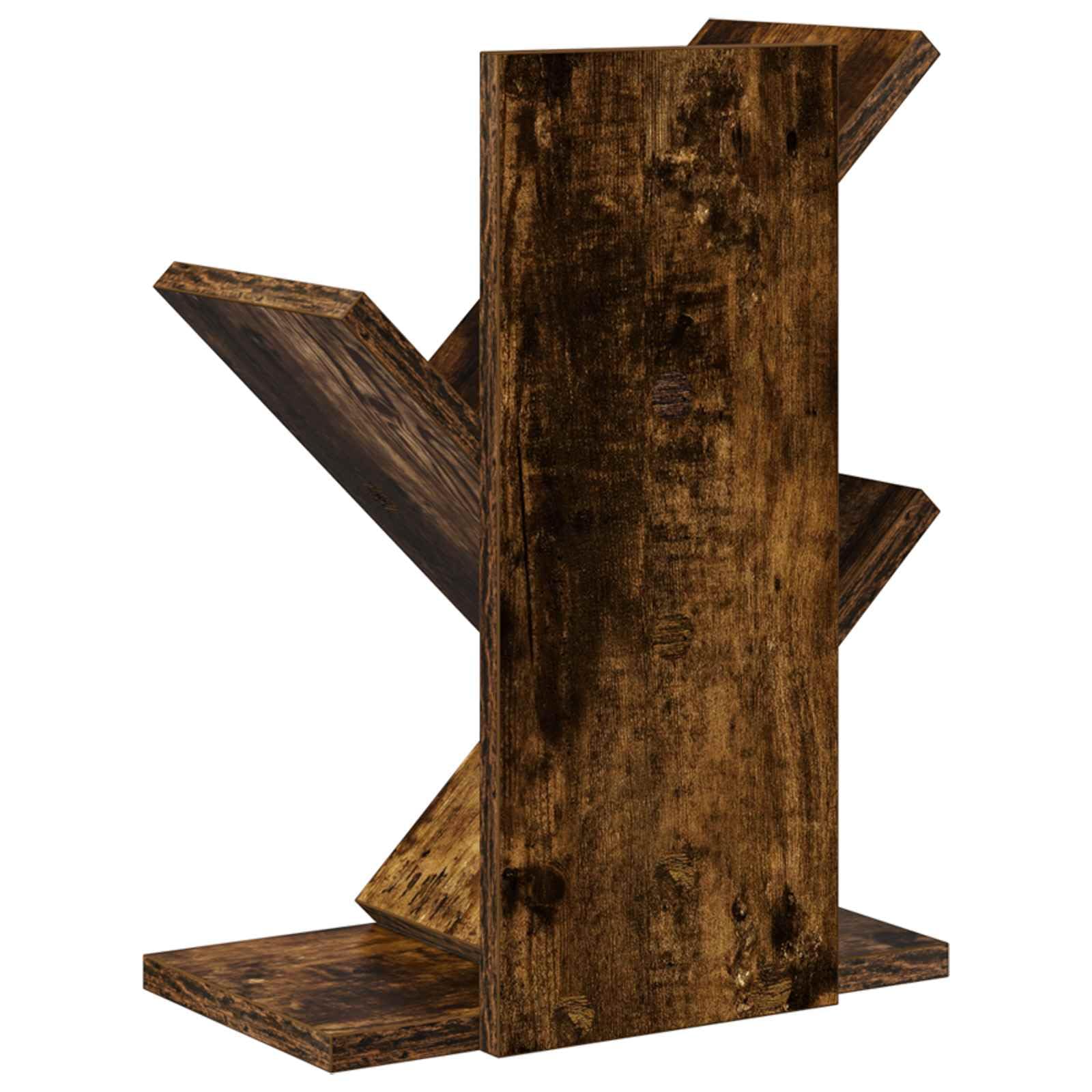 Étagère Arbre 3 Niveaux en Bois d'ingénierie Chêne fumé 30 x 18 x 40 cm Rangement pour Livres Romans dossiers classeurs Bureau Salon Chambre avec Compartiments exposant Objets déco