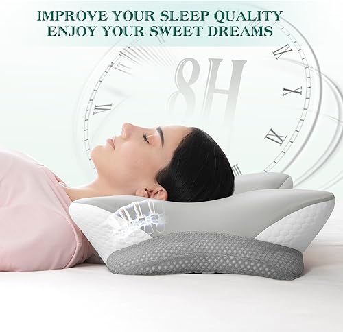 Miniatura 6 de Almohada cervical para aliviar el dolor de cuello, almohadas ergonómicas de espuma viscoelástica con funda de enfriamiento y alturas ajustables,