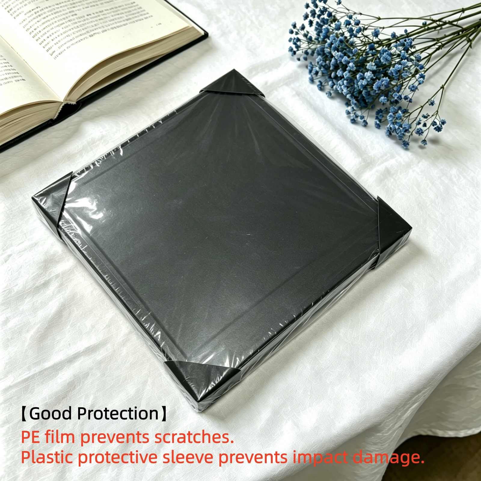 PACKGILO Confezione regalo nera, 25 x 25 x 20 cm, confezione da 2 scatole regalo con coperchio per regali, scatole di compleanno, scatole di lusso con carta increspata, nastro, adesivi con alfabeto