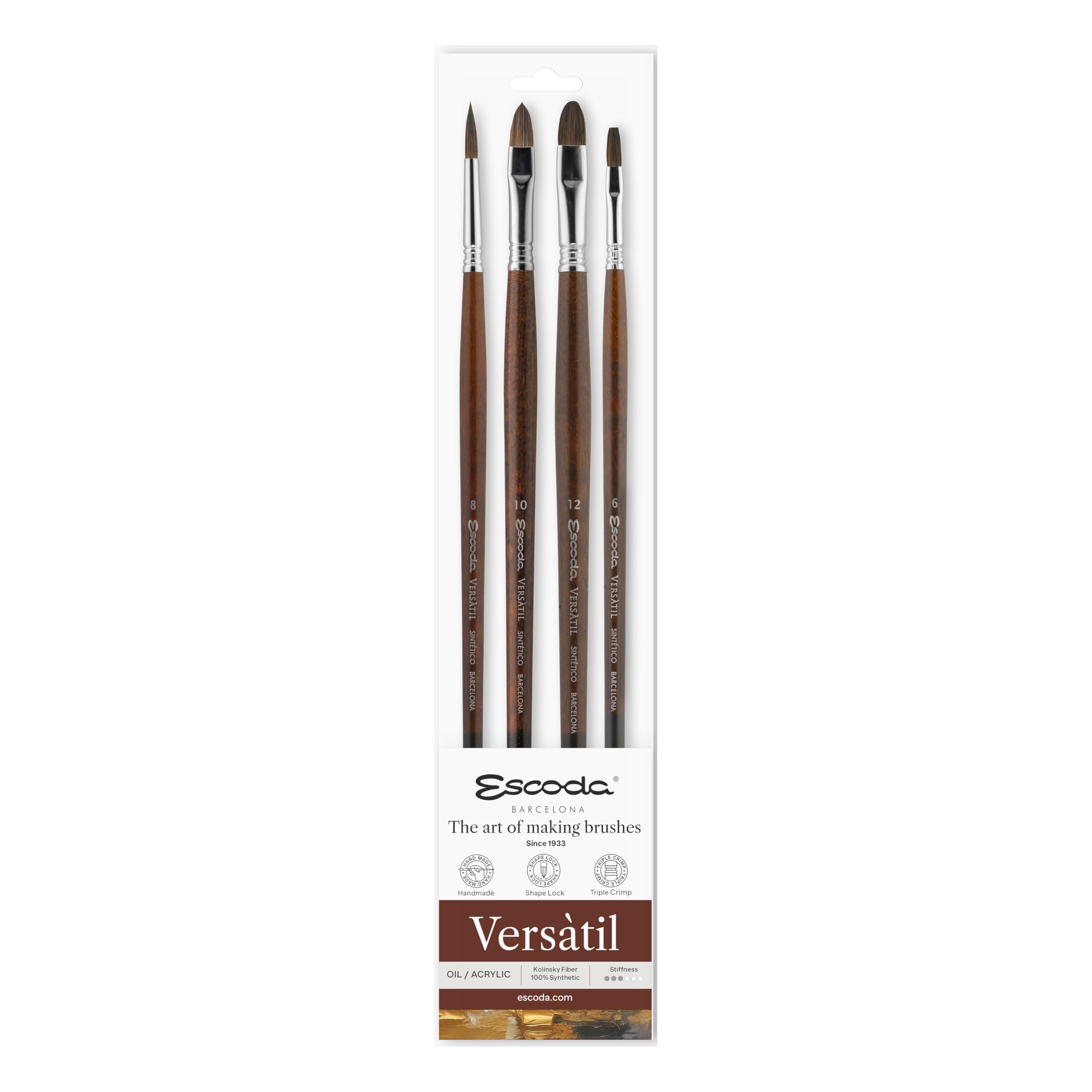 Escoda Versàtil Series Professional Artist - Juego de pinceles de aceite y acrílico, Kolinsky sintético, juego de 4 piezas