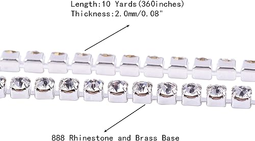 Miniatura 95 de KAOYOO - Cadena con cuentas de diamantes de imitación, 9 metros (10 yardas) para manualidades, joyas y decoración de bodas. Plata con cuentas