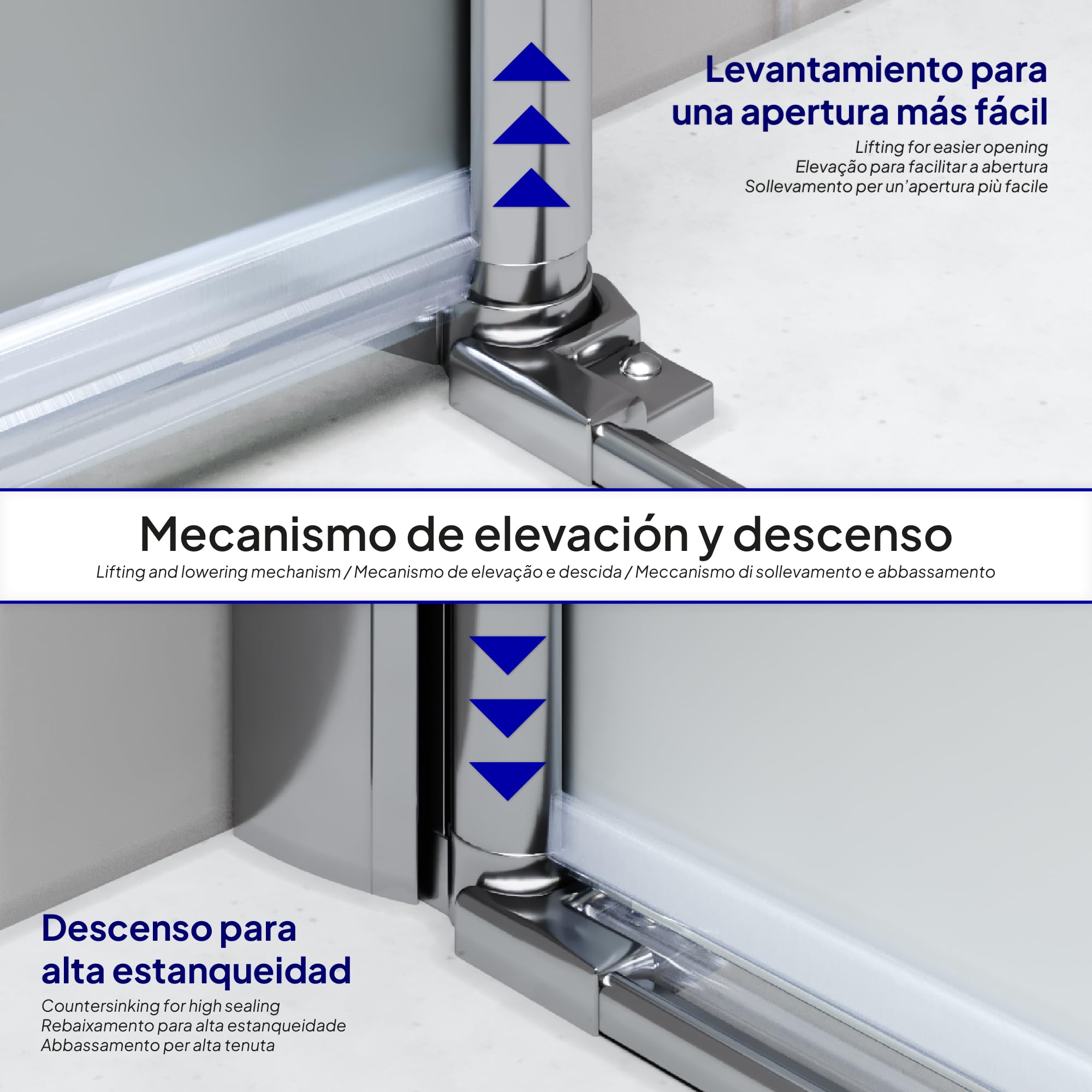 Mampara de Ducha Emma 90x90x190cm, NO REVERSIBLE, Puertas Plegables, Ajuste 88.5-90.5x88.5-90.5cm, Perfiles Cromo, Cristal Templado Satinado 6mm