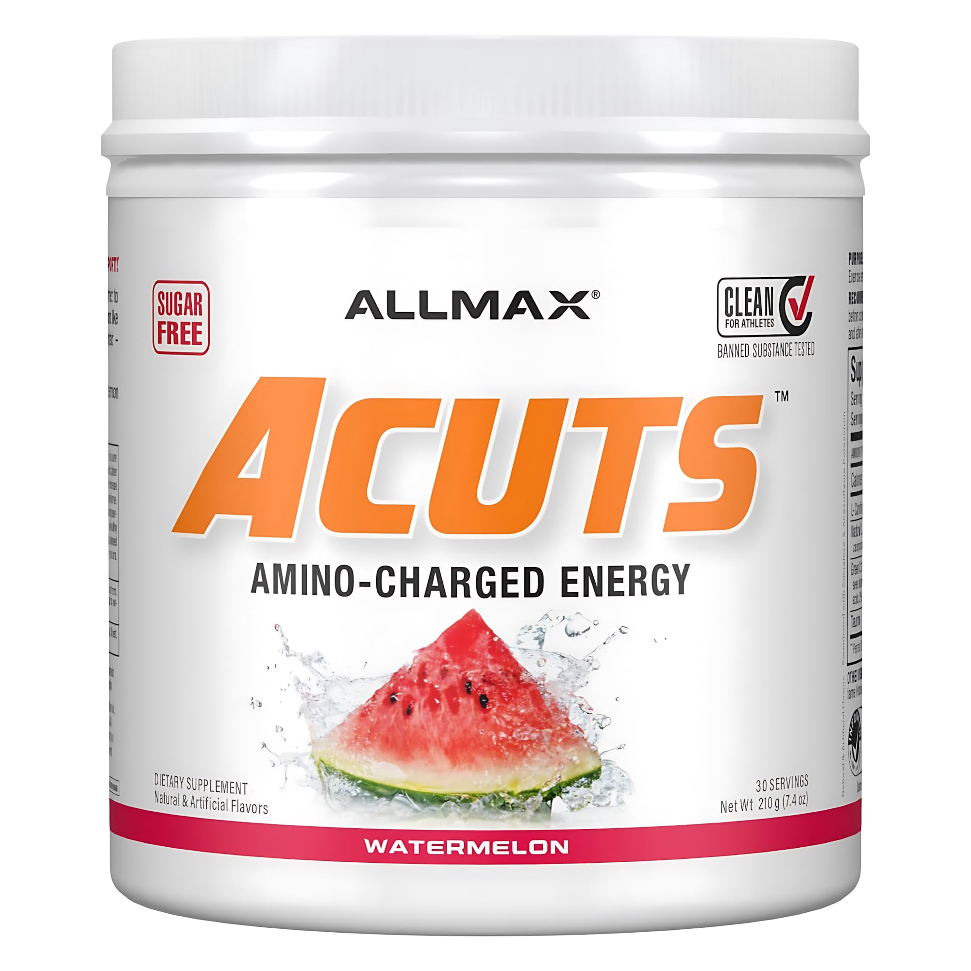 AMINOCUTS (ACUTS), Amino-Charged Energy Drink with Taurine, L-Carnitine, Green Coffee Bean Extract, Watermelon, 210 g - 30 Servings