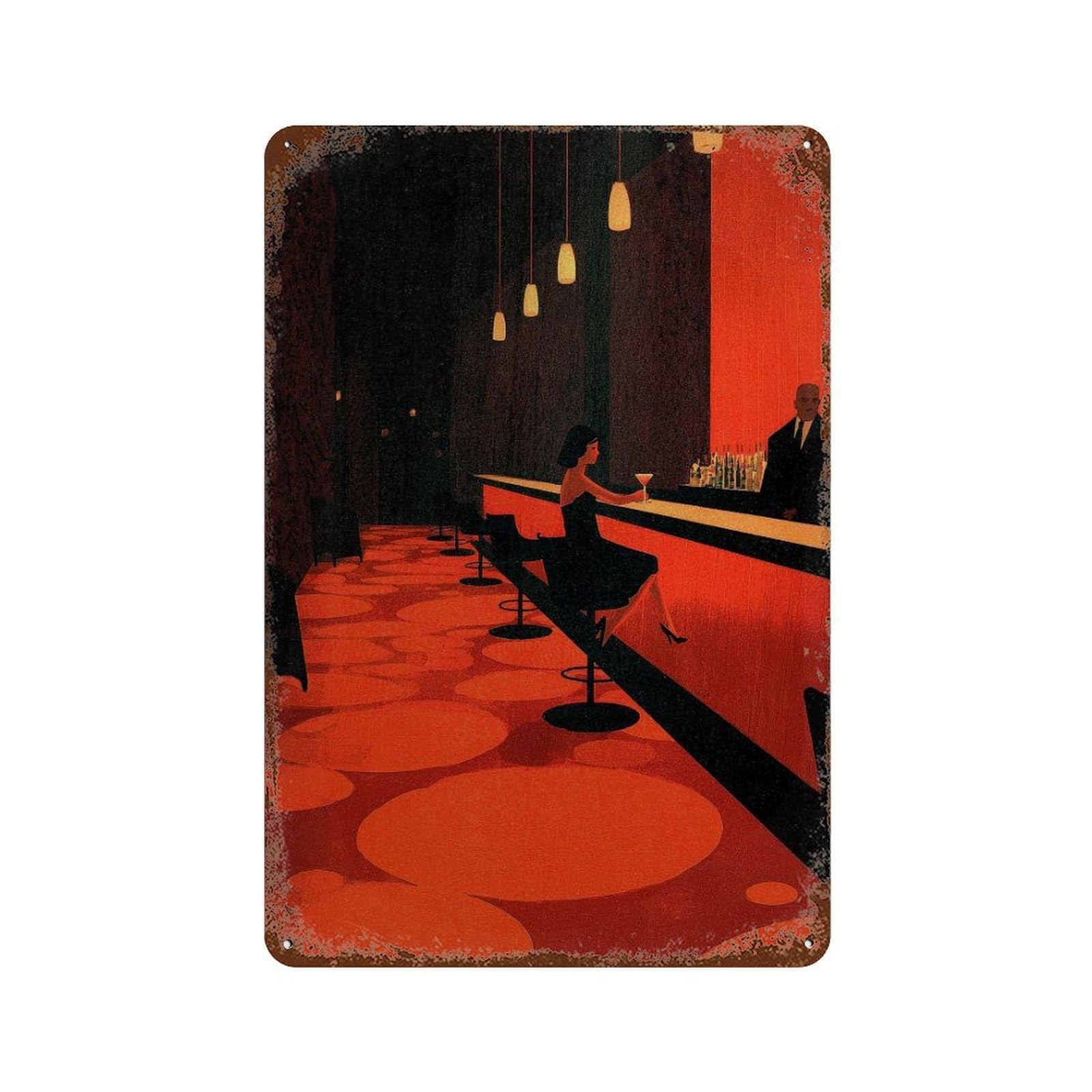 xiaoxiaoshen Woman At Bar. Y2k Indie Wall Decor Art Metal Tin Poster Modern Home Decor Art Home Bar Shop Decorations Vintage Sign 30x20cm