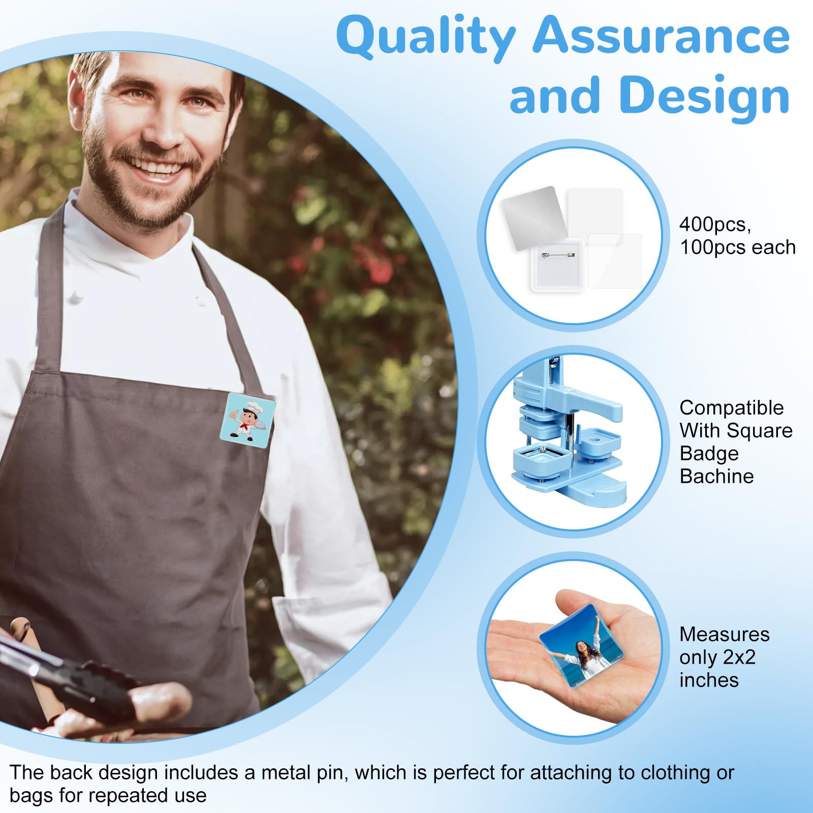 100 Pezzi Accessori per La Produzione di Bottoni 55 mm, Parti di Badge per Bottoni Vuoti Distintivo Quadrato Vuoto Pulsante Pin, Button Parts per Regali Artigianali Fai da Te Souvenir