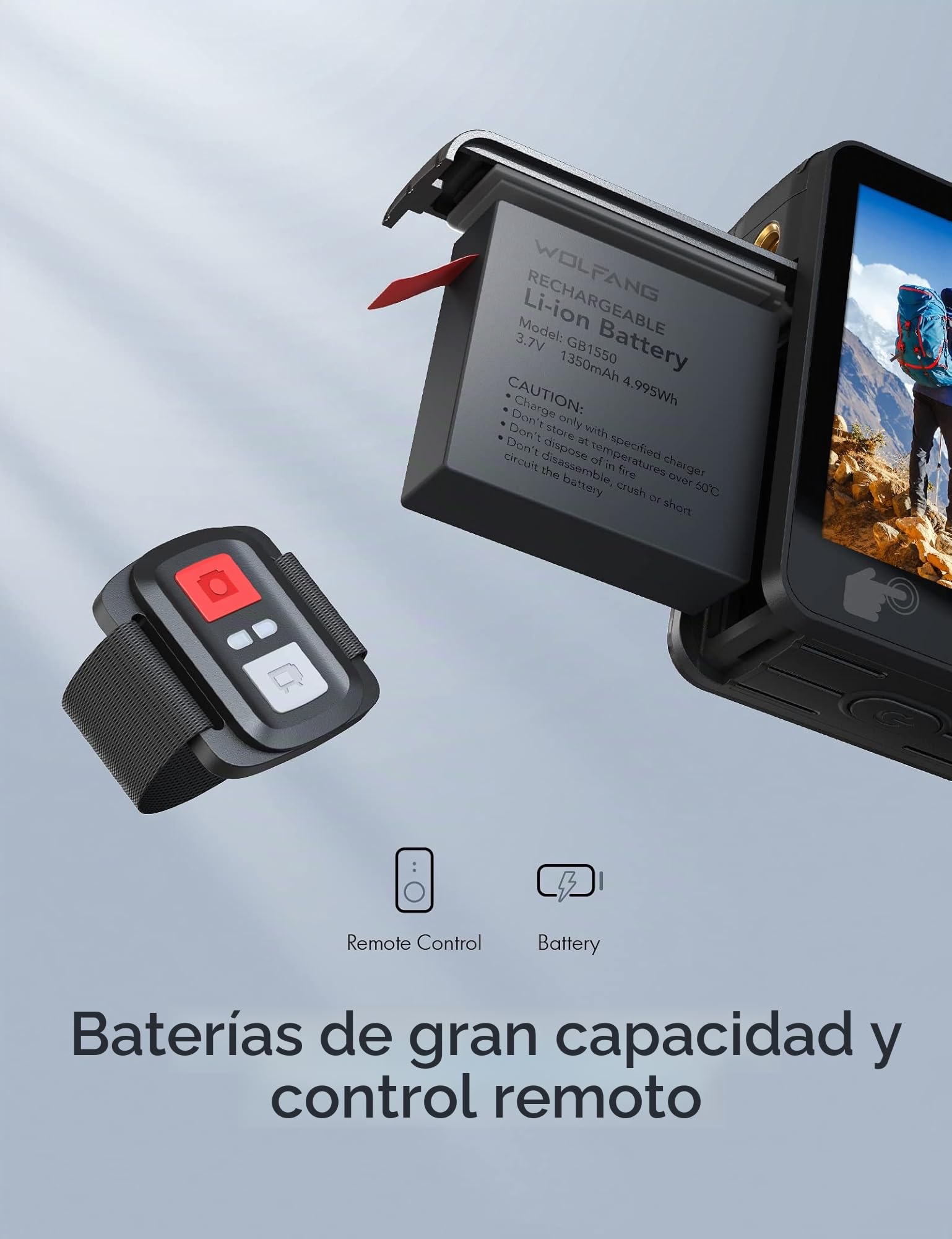 WOLFANG Cámara Deportiva GA400 4k 60FPS 24MP, 8M Barebones Cámara Deportiva con Pantalla Táctil Resistente al Agua 40m Cámara Subacuática WiFi PCcam Videocámara EIS Shakeproof Cámara de Casco