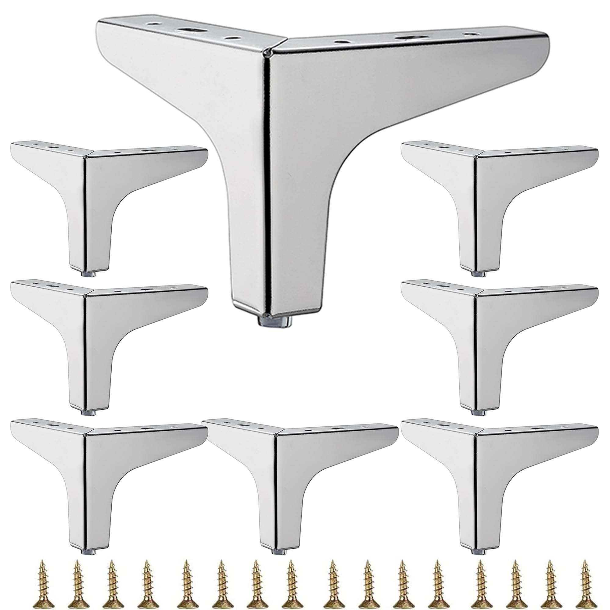 4 inch Shiny Chrome Metal Furniture Legs Set of 8, Triangle Metal Furniture Feet, DIY Replacement for TV Stand, Sofa, Dresser, Cabinet, Vanity (Chrome