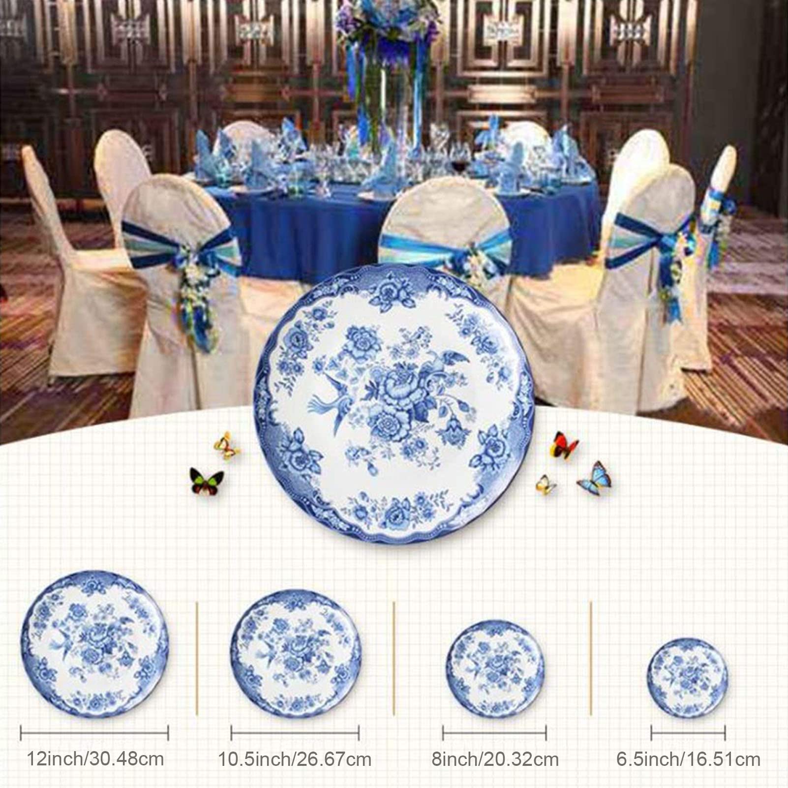 Niebiesko-białe zestawy obiadowe z porcelany dla 4 osób, nowy zestaw ceramicznych talerzy obiadowych z porcelany kostnej, 16-częściowy zestaw domowych naczyń kuchennych, zastawa stołowa