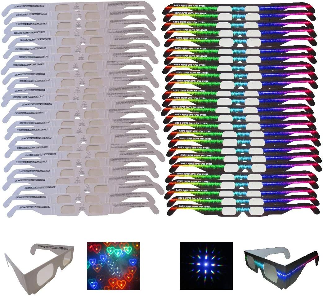 Suреr Sаlе 🛒 Fireworks Diffraction Glasses - 25 Rainbow Hearts (Plain White Frames) plus 25 Starburst Effect (Rave Waves Frames) - 50 Glasses Total for Fireworks, Holiday Lights, Wedding Receptions, Rave Events Flаѕh Sаlе Buу 1 gеt 1 Fireworks Diffraction Glasses - 25 Rainbow Hearts (Plain White Frames) plus 25 Starburst Effect (Rave Waves Frames) - 50 Glasses Total for Fireworks, Holiday Lights, Wedding Receptions, Rave Events