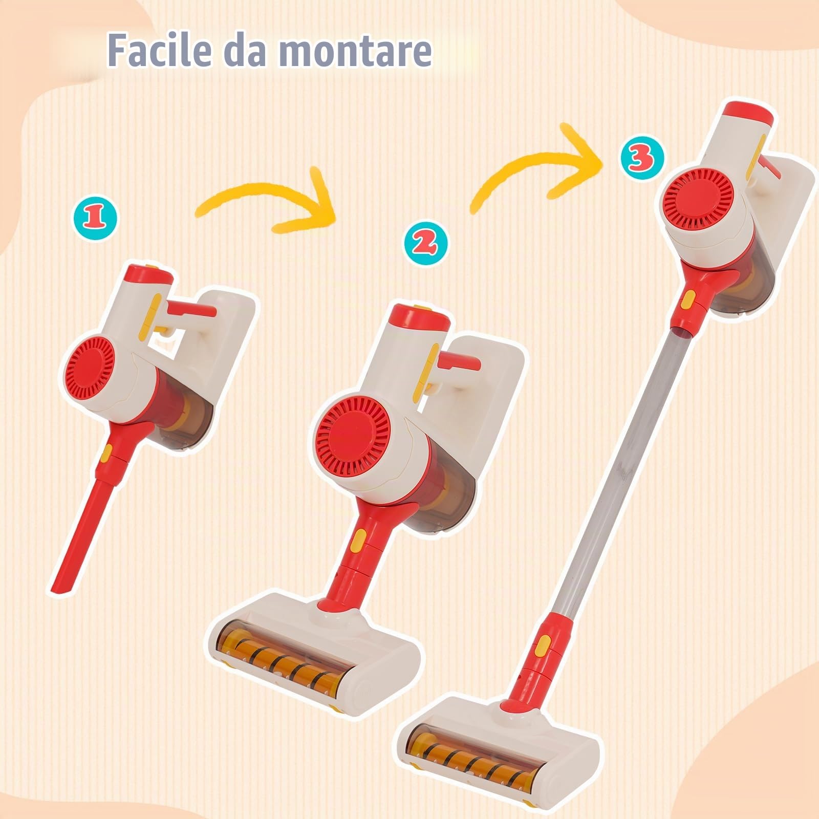 Giocattolo aspirapolvere per bambini, 3 in 1 set di giocattoli di pulizia per bambini ad aspirazione realistica con suono, gioco di ruolo per finta per la casa, strumenti di pulizia