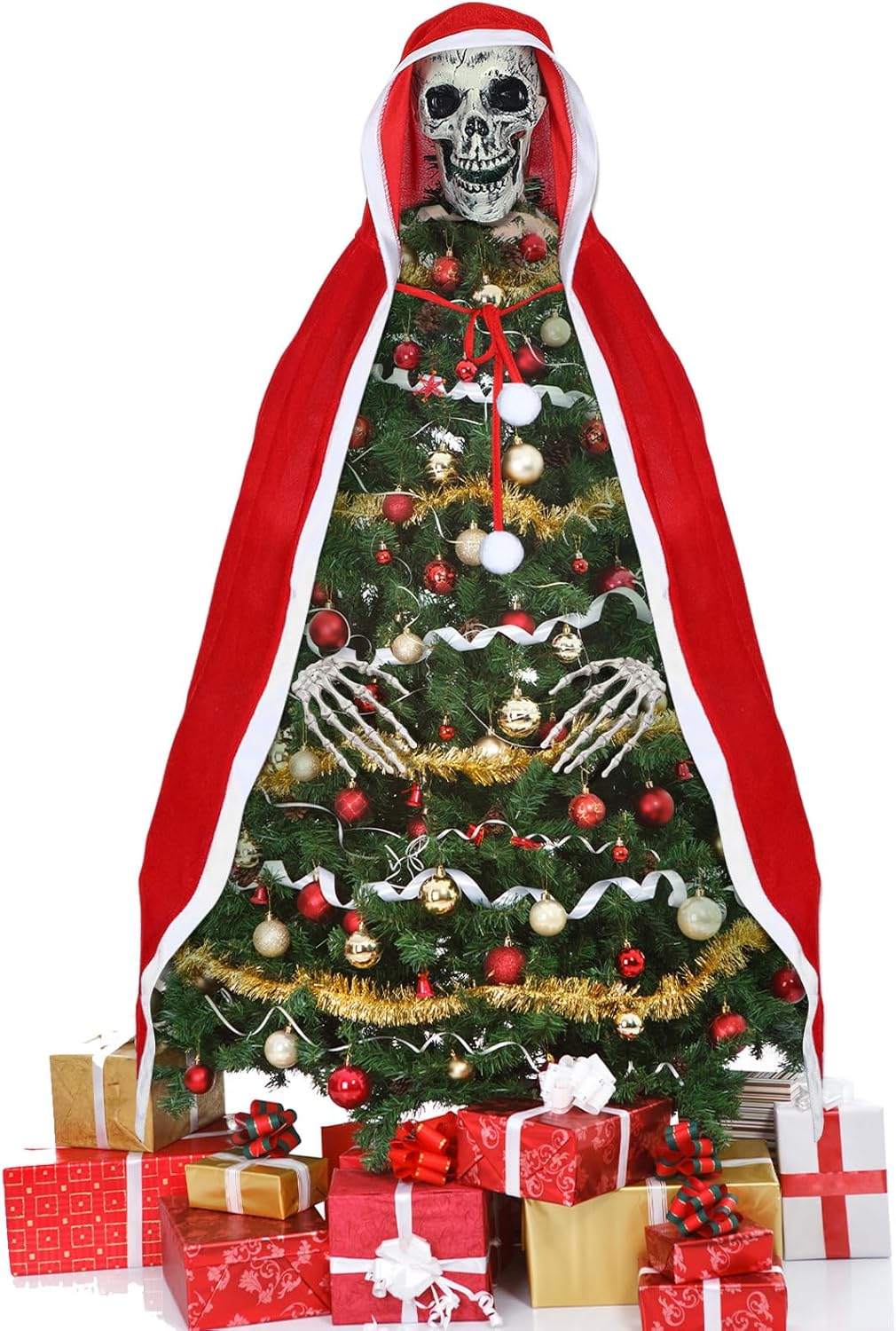 Cozypower Christmas Tree Topper Gothic Christmas Decorative Skull Hands Red Cloak Decorative Tree Ornaments Christmas Holiday Indoor Decor for Xmas Tree Topper Home Decorations Party Supplies