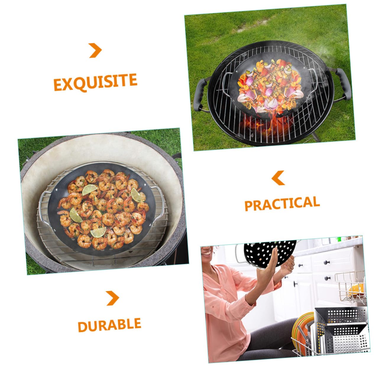 Cestello per Grigliare Verdure in Metallo al Carbonio Rivestimento Antiaderente e Design a Grandi Fori, Doppia Maniglia per Barbecue in Giardino Professionale