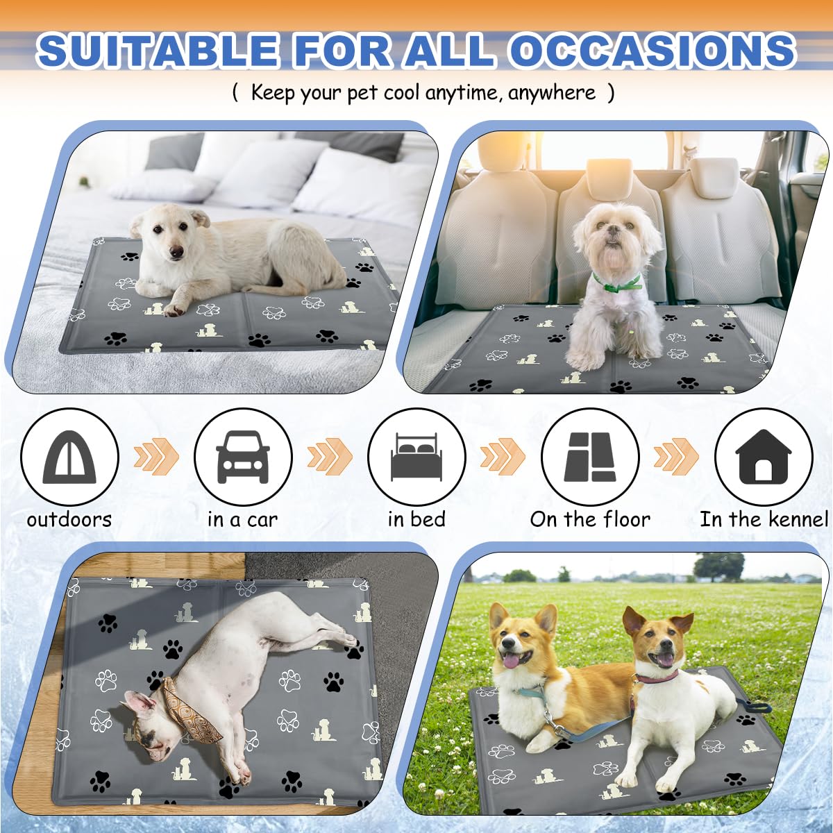 Manta Fría y Cama Refrescante para Perros y Gatos 65*50cm con Gel No Tóxico, Duradera Refrigerante Ideal para Mascotas Pequeños Medianos en Verano