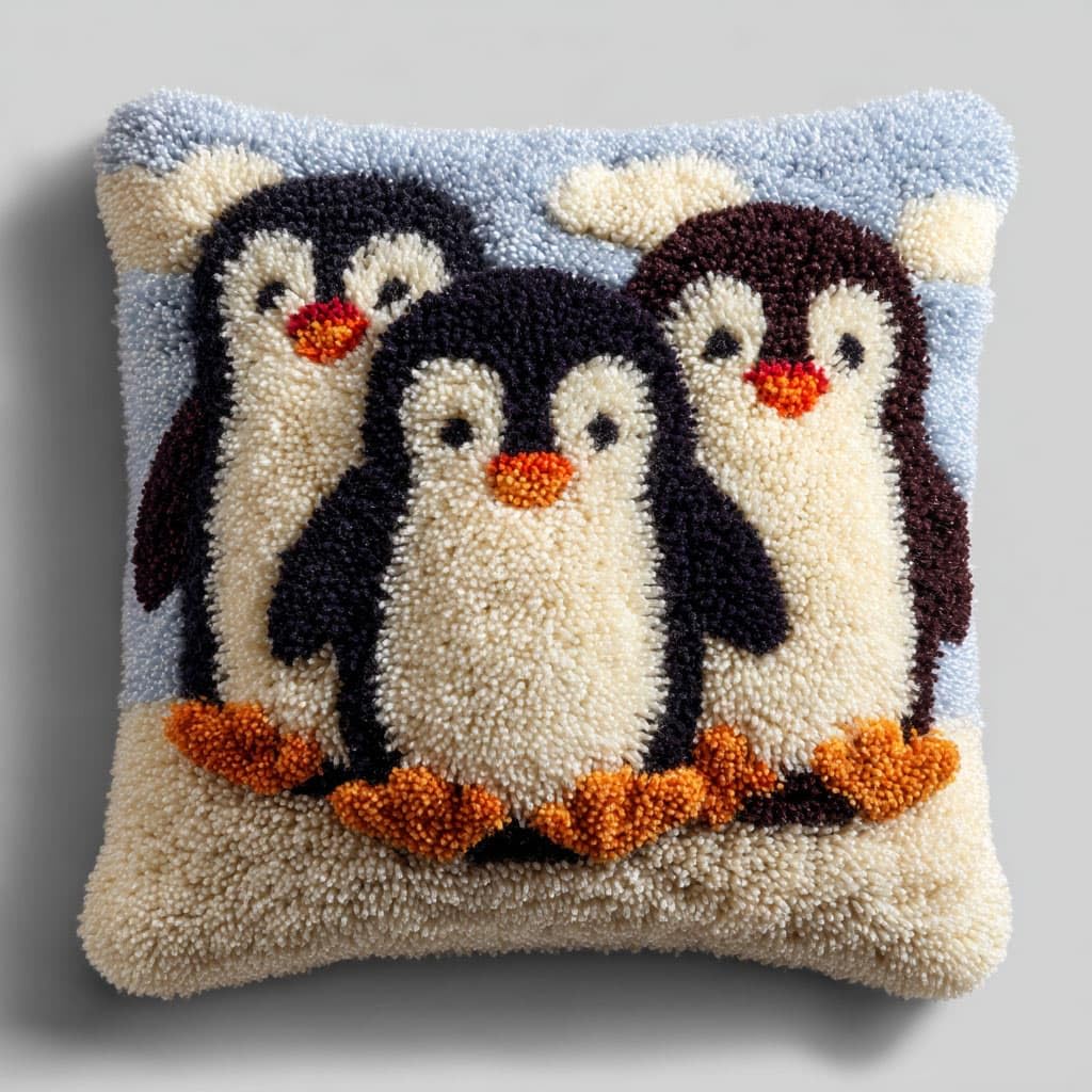 Henypt DIY Latch Hook Cushion Kits Penguin