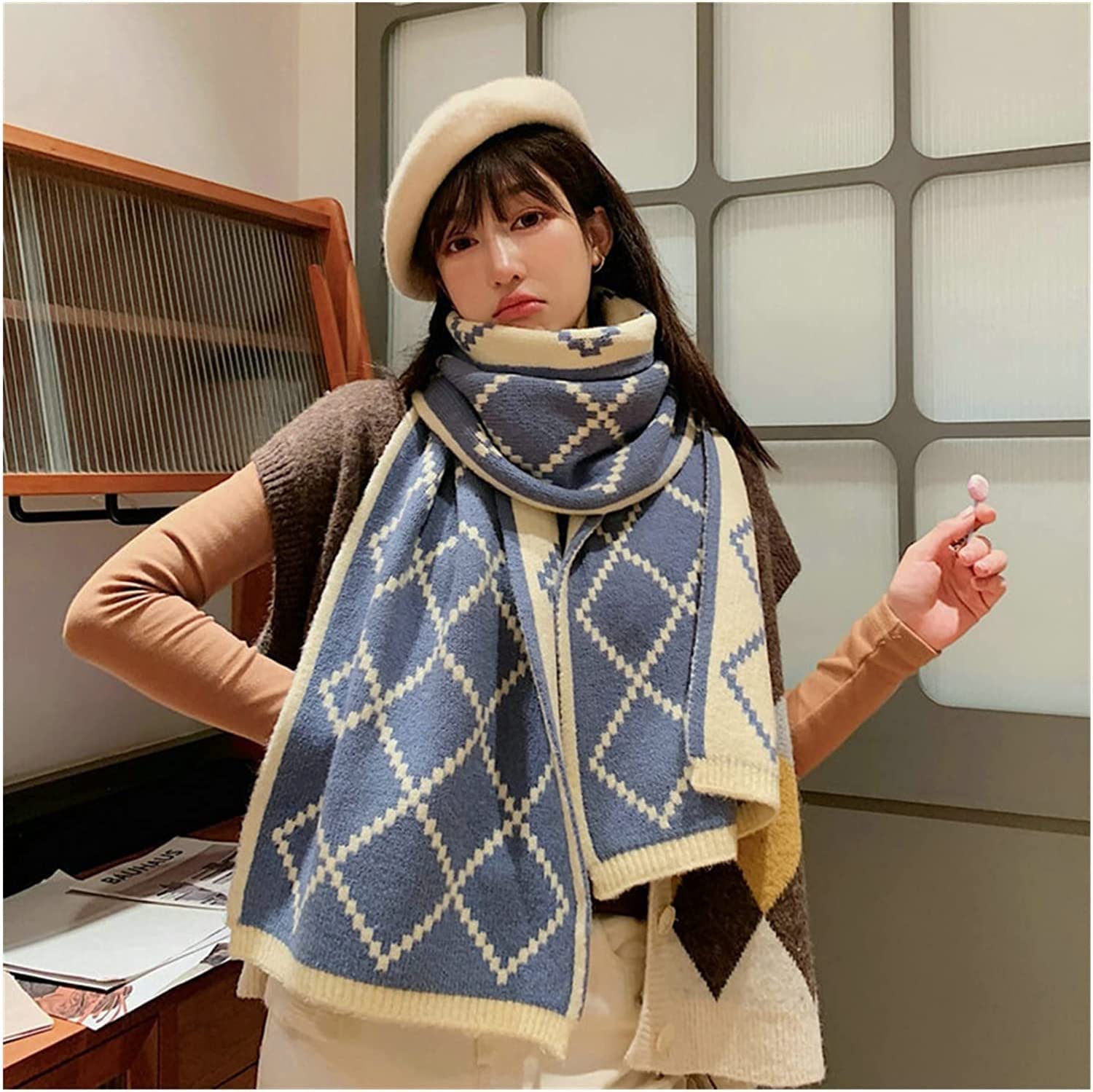 Neu Klassischer Karierter Schal, doppelseitiger, frischer und modischer Strickschal, Herbst-Winter-Dicker, weicher, Warmer Schal, Damen-Wickelschal Mehrweg