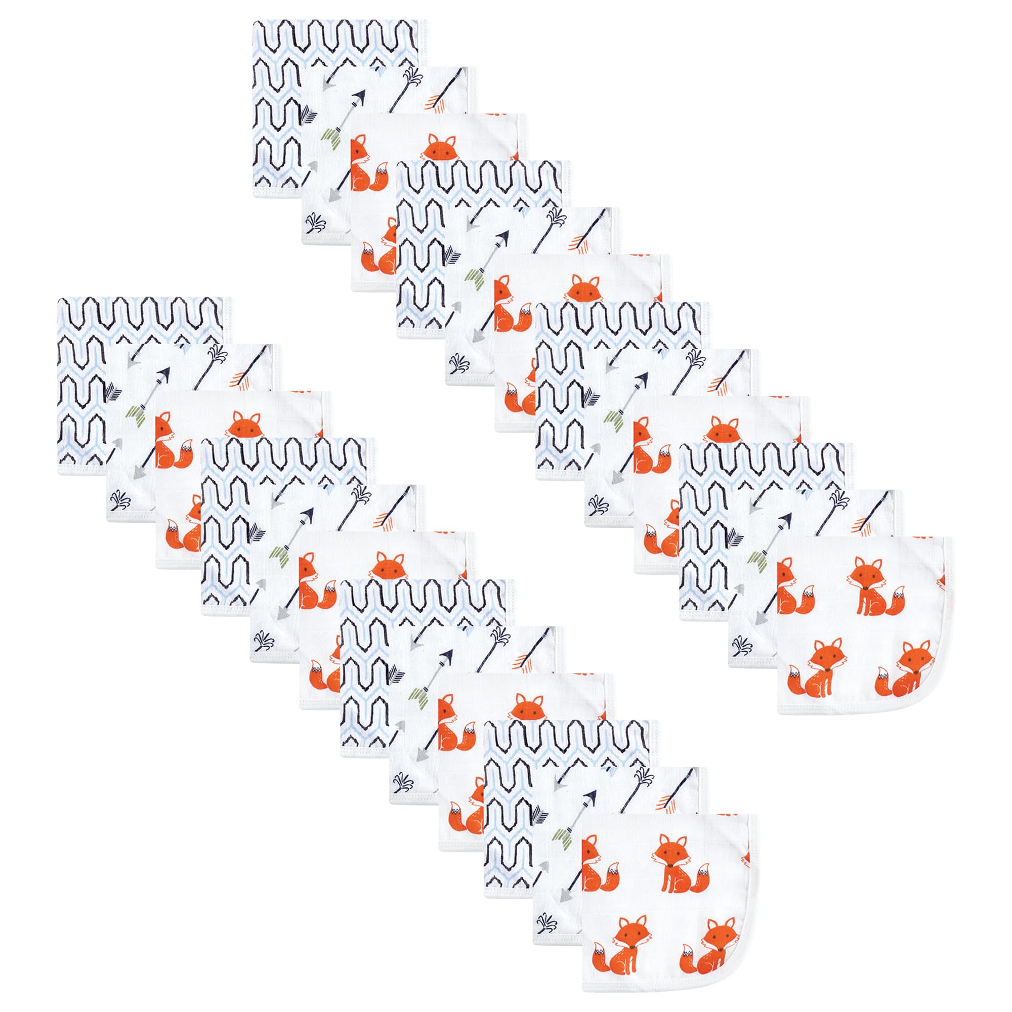 Hudson Baby Unisex Baby 24Pc Cotton Muslin Washcloths, Foxes, One Size