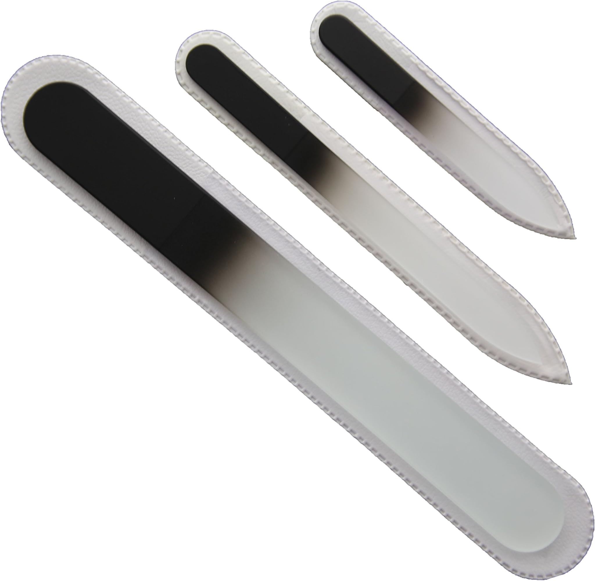 3 Piece, Genuine Czech, Etched, Crystal Glass Manicure Nail File Set-Small (3.5"), Medium (5.5"), and Large (7.5") Files-Black