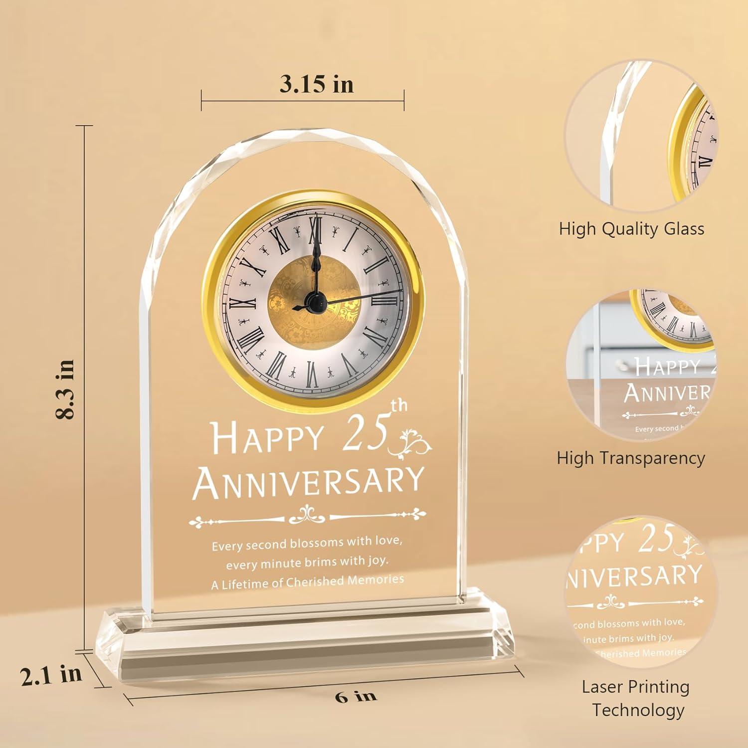 25th Anniversary Wedding Decorations - Crystal Clock & Keepsake Gifts for Couple & Parents - Image 6