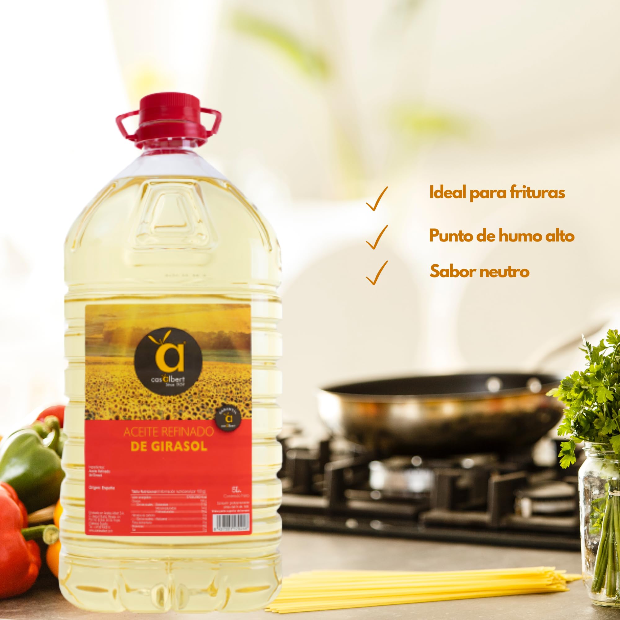 Huile de tournesol Casalbert - Huile spéciale friture ou cuisson - Huile de tournesol raffinée à haute teneur en acide oléique - Bidon de 5 l