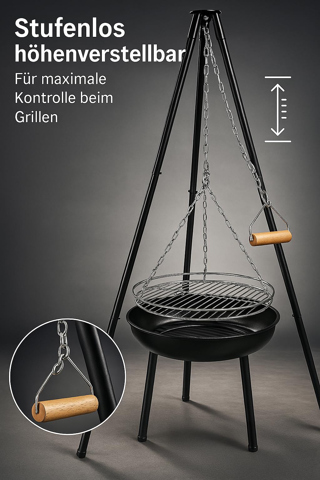 ACTIVA Schwenkgrill Indiana I Premium Feuerschale mit Grillrost inkl. hochwertigem & verchromtem Grillrost I Robuster Schwenkgrill mit Feuerschale