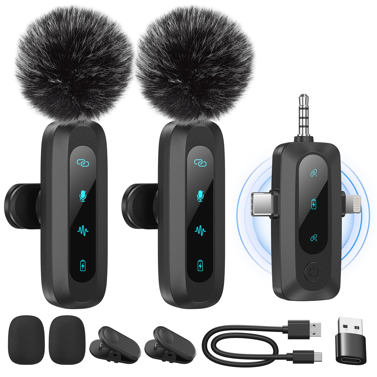 WARM BOX Kabelloses Lavalier-Mikrofon für iPhone, iPad, Android-Handy, 2er-Pack Mini-Mikrofon mit Rauschunterdrückung, Auto-Pairing und Stummschaltung und Reverb für Vlogging, Videoaufnahmen