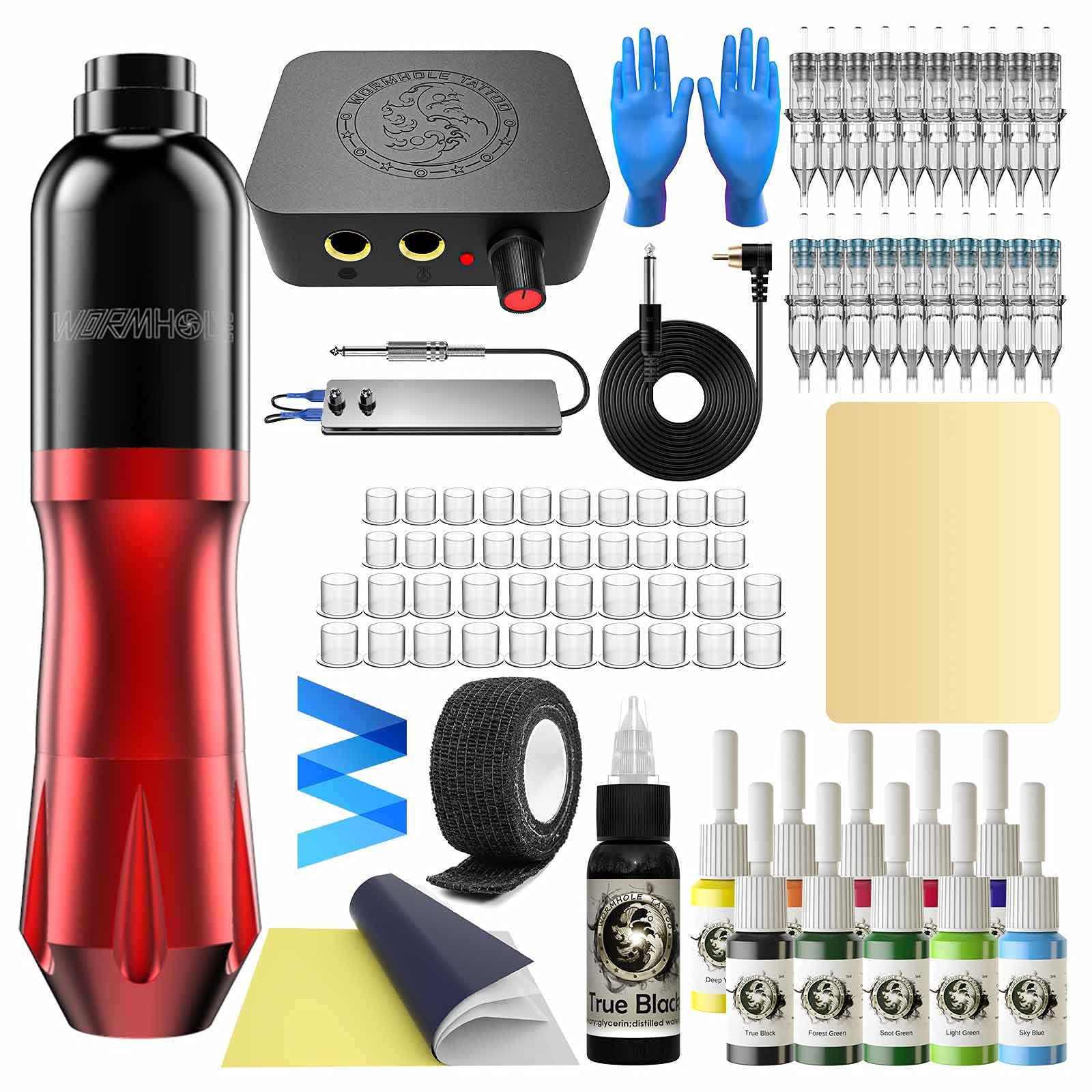 Tattoo Kit Tattoo Machine Kit 20 Tattoo Cartridge Needles 10 Color Tattoo Inks with Foot Pedal, Power Supply, RCA Tattoo Cord, Tattoo Machine for Tattoo Artists and Beginners WTK079