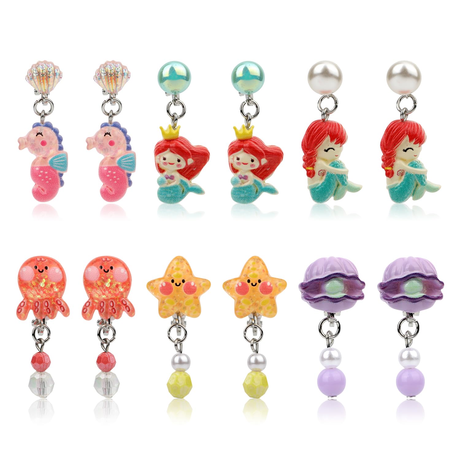 Mikovivi 6 Pairs Resin Clip On Drop Earrings for Girls Kids Toddler