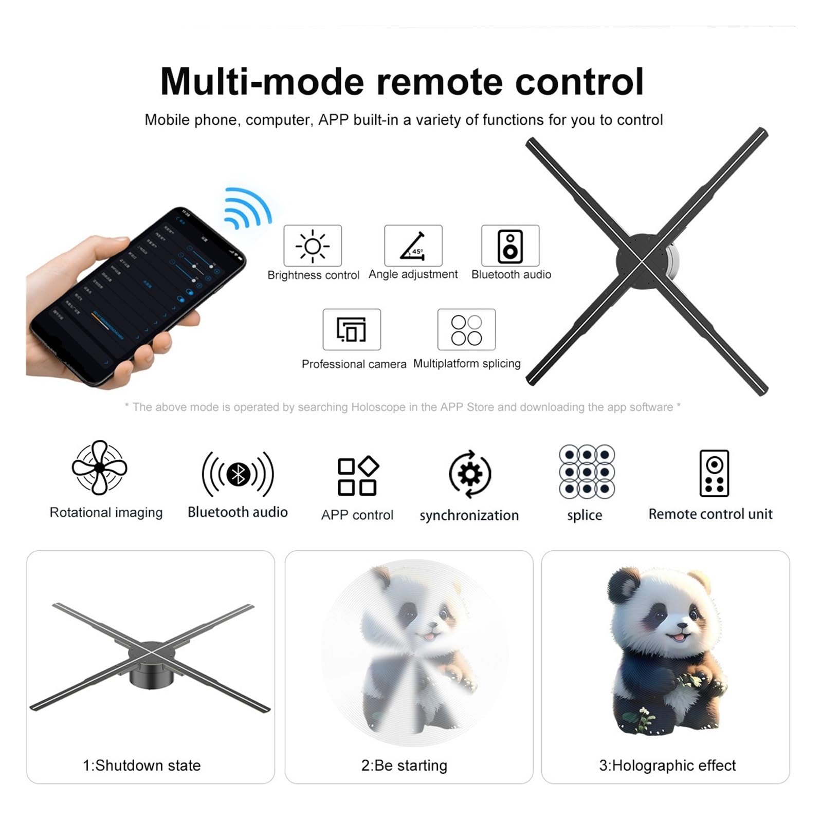 Éventail Holographique Ventilateur Holographique 3D De 65 Cm, Panneau Lumineux LED, Lumières Publicitaires Vacances, Affichage À Distance, Projecteur D'images Et Vidéos Holographiques