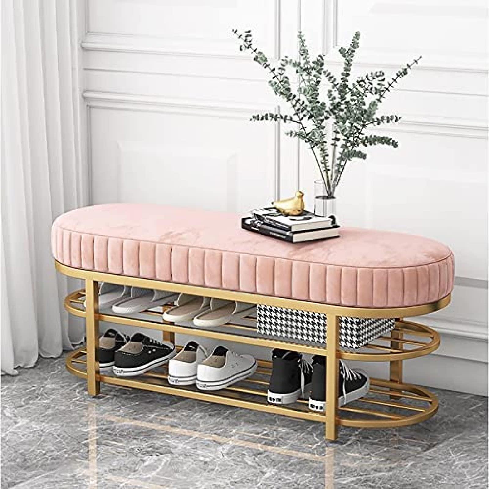FCXWEVR Modern Velvet Shoe Bench with den Shoe Sto Comfortable Entryway Stool Slish 60x32x43cm Design for Hallway nizat and Décor