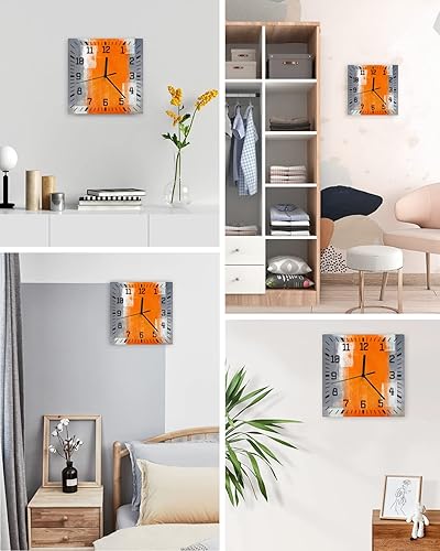 Miniatura 4 de Reloj de pared, reloj de pared de arte abstracto naranja, reloj de pared funciona con pilas, reloj de pared silencioso de cuarzo sin tictac de 10