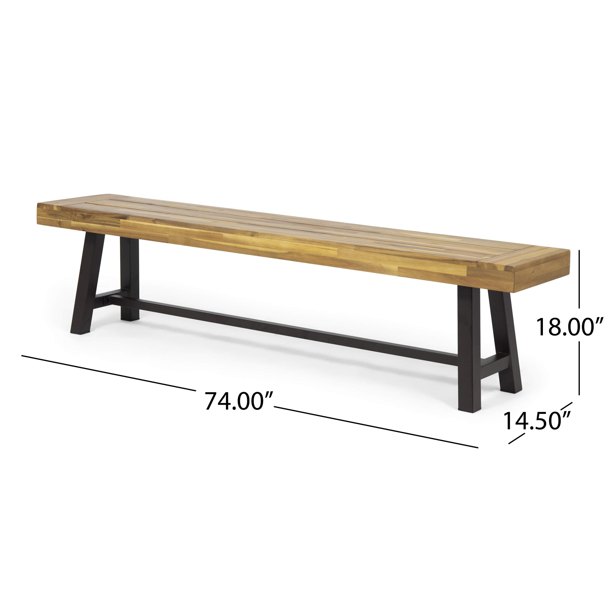 Great Deal Furniture Marian Outdoor Acacia Wood Bench, Teak Finish and Rustic Metal