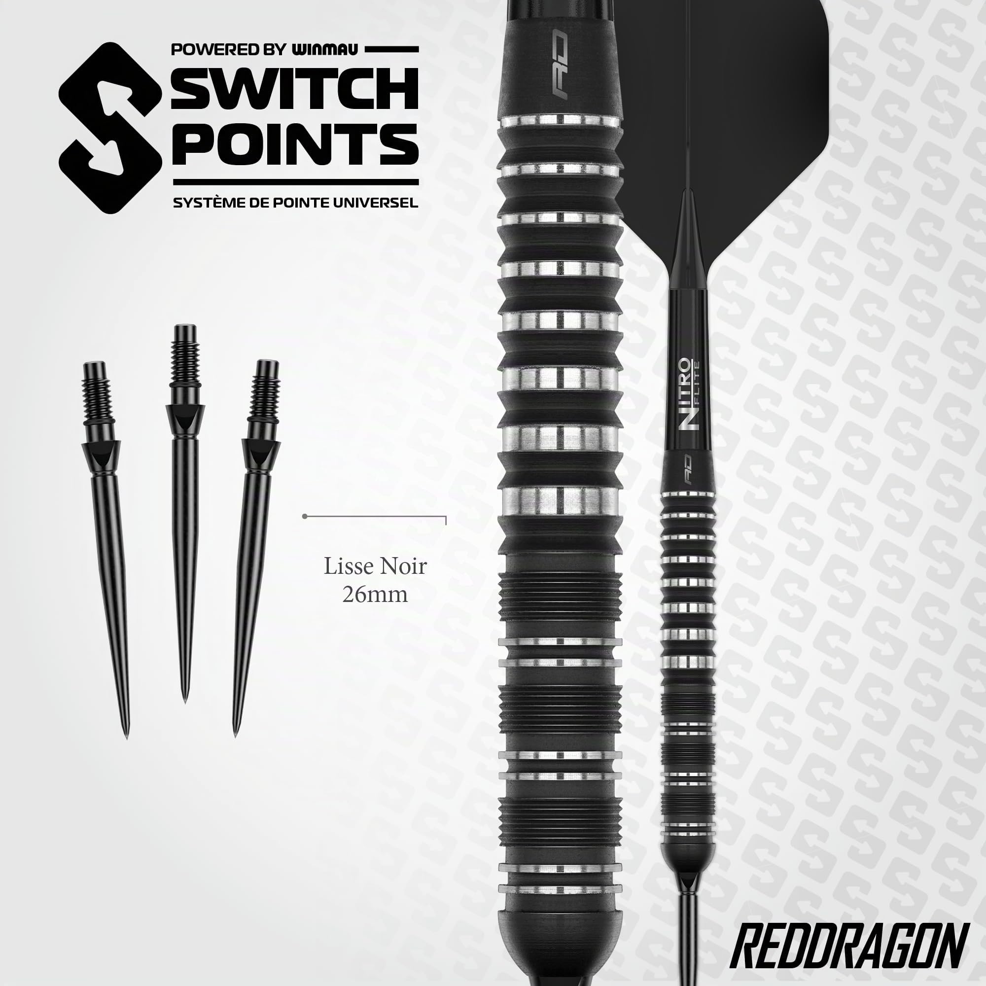 RED DRAGON Fléchettes – Sable Series | Switch Points Powered by Winmau | Jeu de fléchettes en acier 90 % tungstène | Parallèle, Torpedo & Bomb Barrel | Fléchettes Proi avec pointe en métal | 21 g, 22